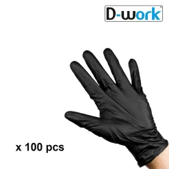 D-Work 100 Gants Nitrile Noirs Non Poudrés Taille L (8/9) Résistants et Confortables Usage Alimentaire ou Professionnel -