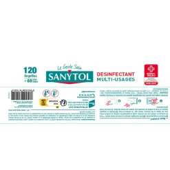 Sanytol 120 lingettes désinfectantes multi-usages eucalyptus 0,2L