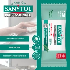 Sanytol 120 lingettes désinfectantes multi-usages eucalyptus 0,2L