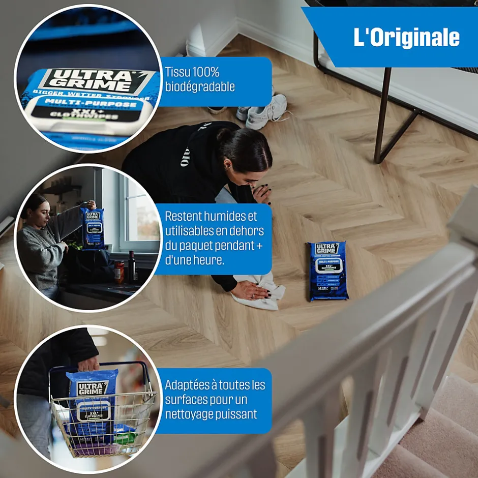 Ultragrime 40 lingettes multi-usages premium XXL L.38 x l.25 cm