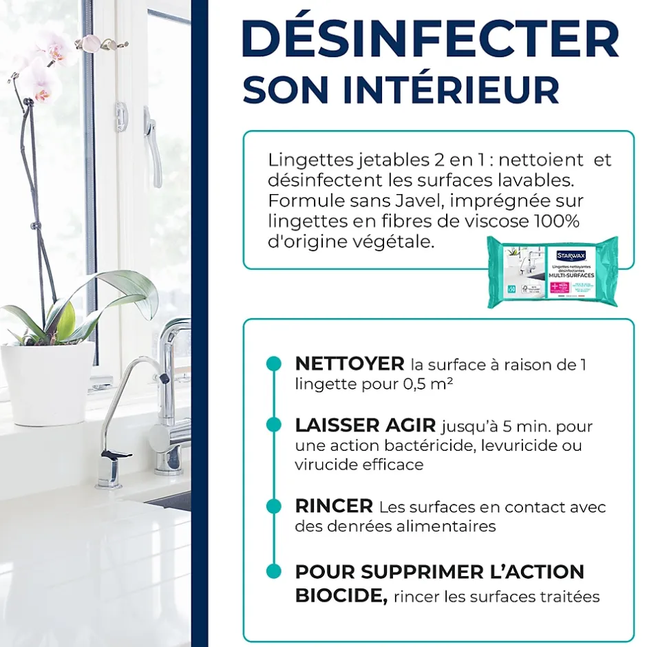 Starwax 50 lingettes nettoyantes désinfectantes Discount