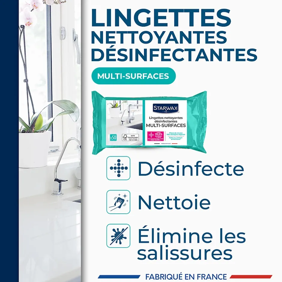 Starwax 50 lingettes nettoyantes désinfectantes Discount