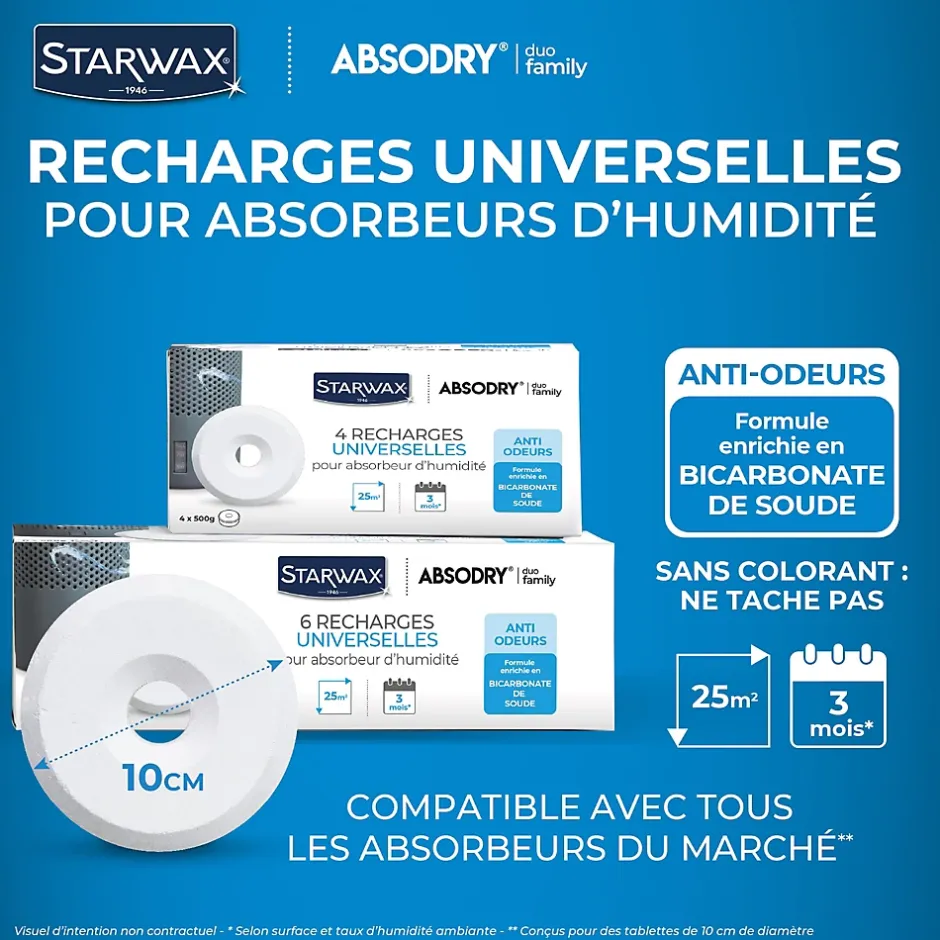 Starwax 6 recharges de 500g universelles pour absorbeur d'humidité New