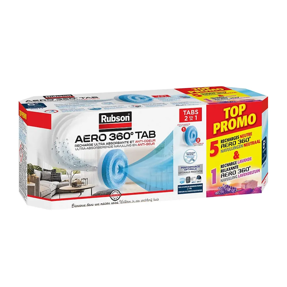 Rubson 5 recharges neutre pour absorbeur d'humidité Aéro 360° 20m² + 1 recharge lavande Clearance