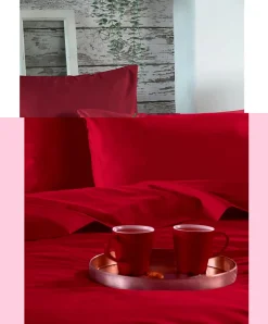 Eden 1 Taie de traversin percale de coton uni 45 x 185 cm Elysee rouge