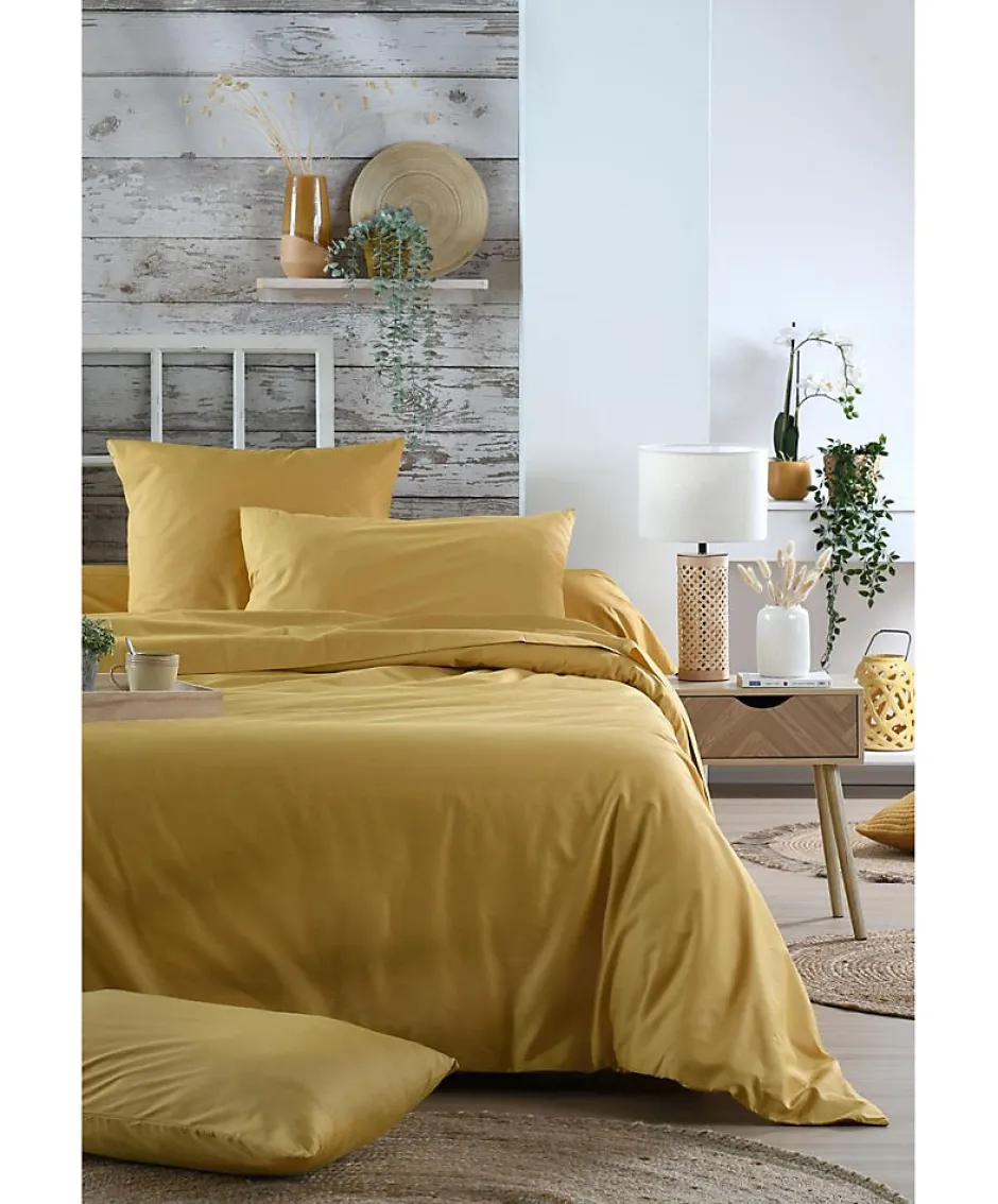 Eden 1 Taie de traversin percale de coton uni 45 x 185 cm Elysee moutarde