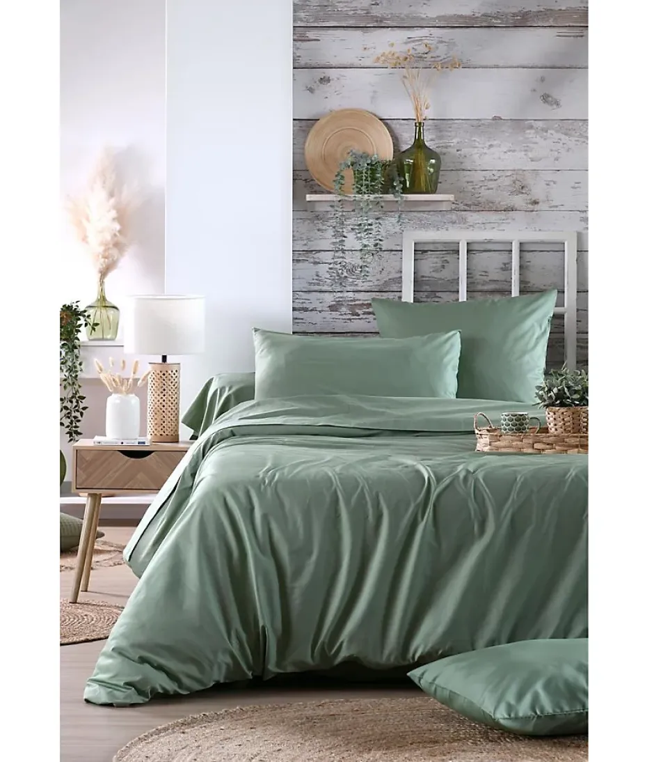 Eden 1 Taie de traversin percale de coton uni 45 x 185 cm Elysee vert New