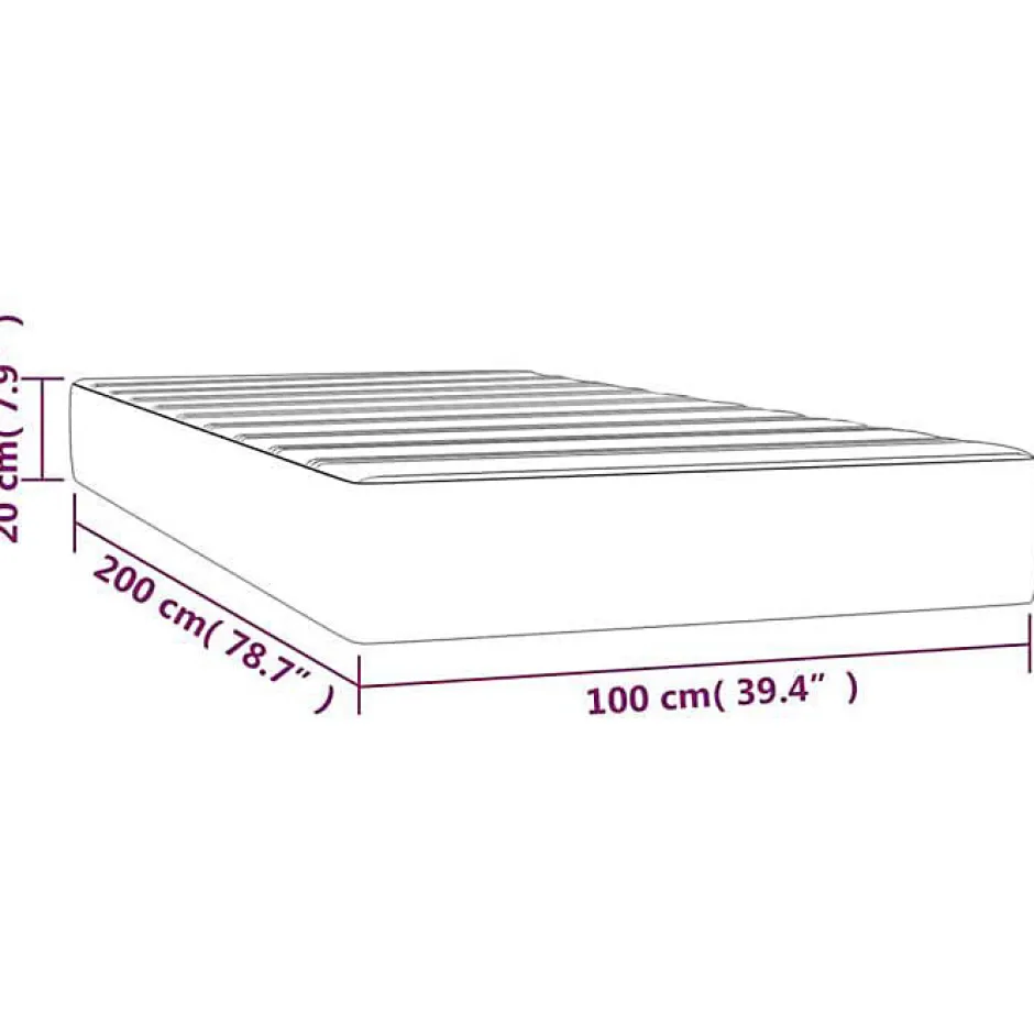 Vidaxl 347748 Matelas de lit à ressorts ensachés Gris clair 100x200x20 cm