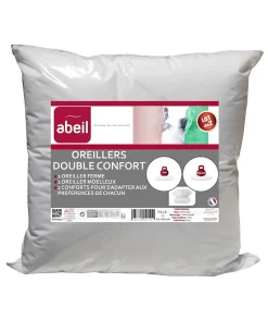 Abeil Lot de 2 Oreillers DOUBLE CONFORT 100% Coton 60x60cm