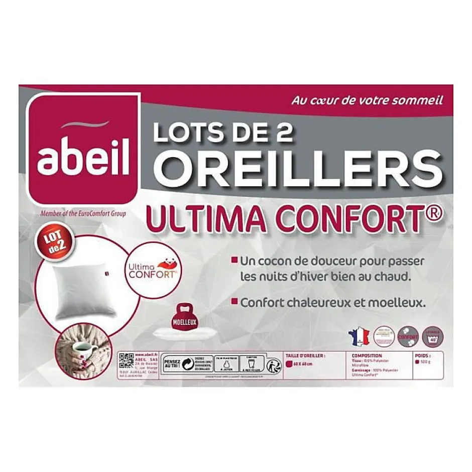 Abeil Lot de 2 oreillers Ultima Confort - 60 x 60 cm Online