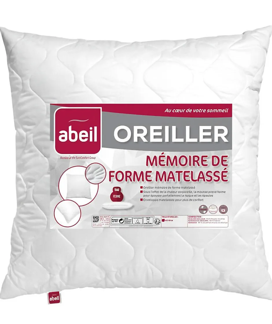 Abeil Oreiller a mémoire de forme matelassé 60x60 cm blanc New