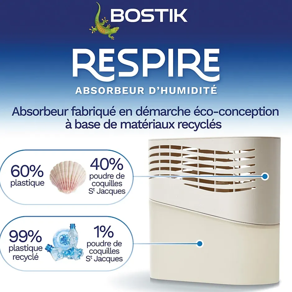 Bostik Absorbeur d'humidité avec 2 tablettes de 250 g Respire pour surface de 25 m² New