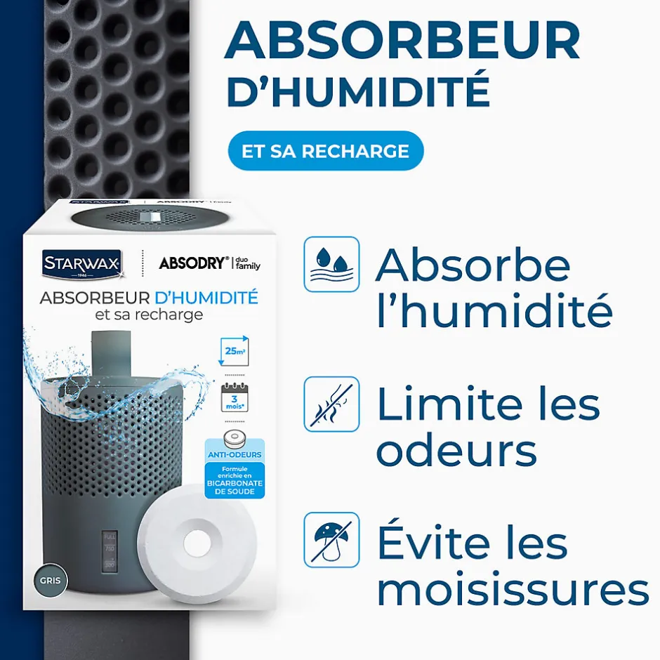 Starwax Absorbeur d'humidité compact 25m² + 1 tablette 500g