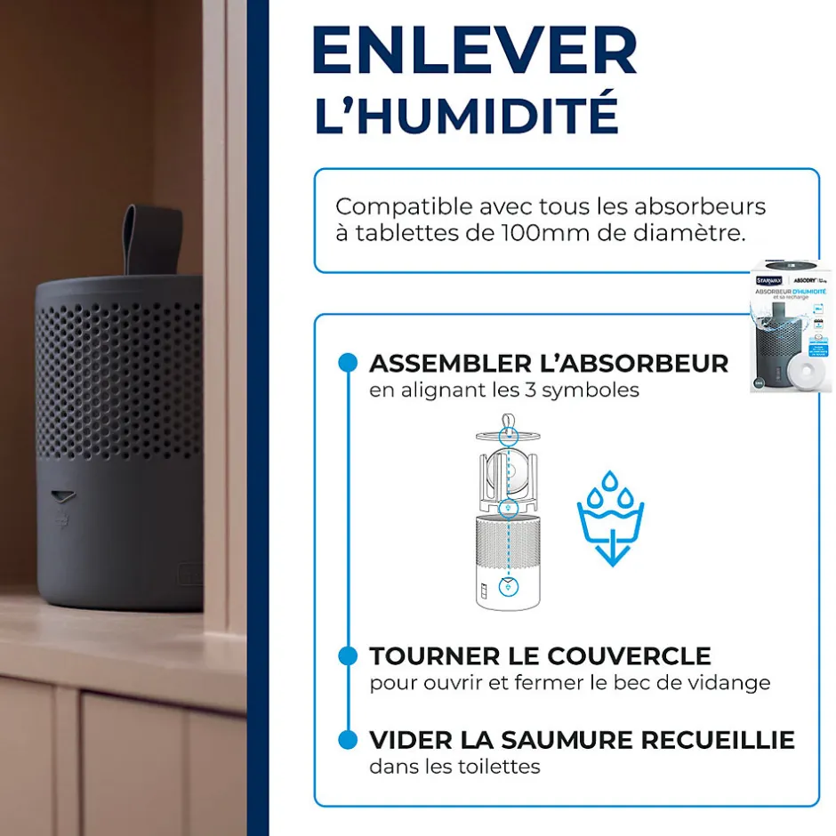 Starwax Absorbeur d'humidité compact 25m² + 1 tablette 500g