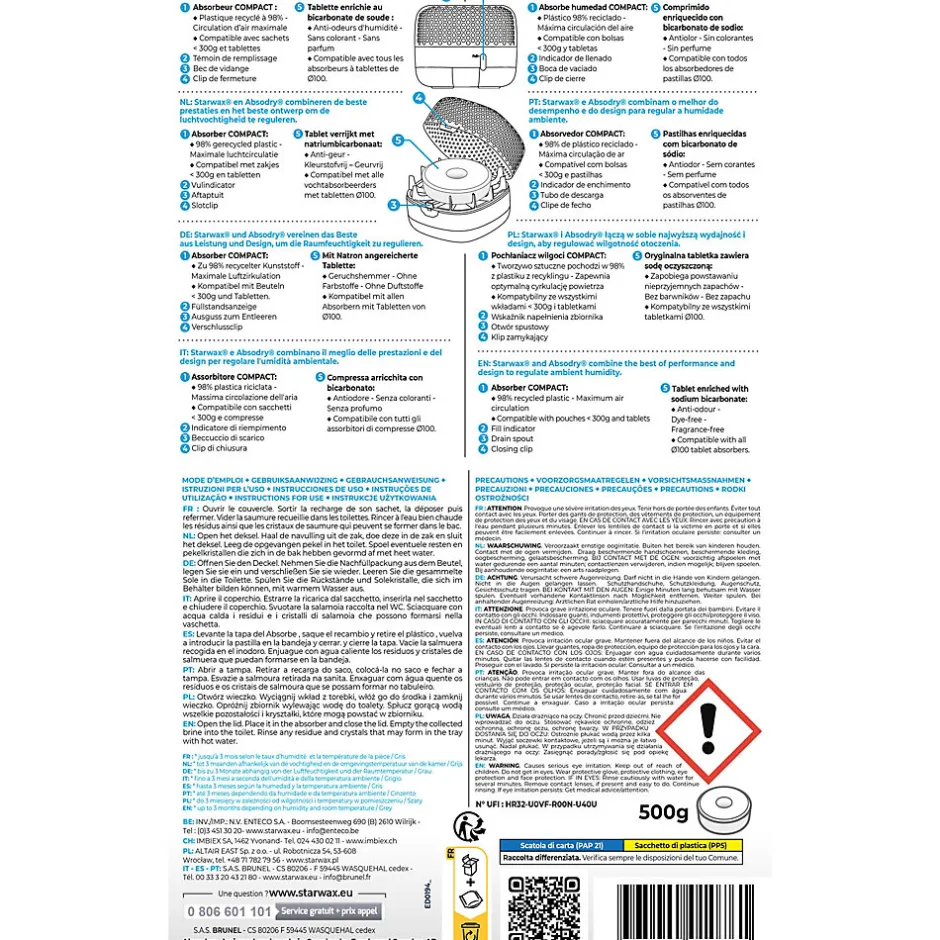 Starwax Absorbeur d'humidité compact 15m² gris + 1 tablette 500g Discount