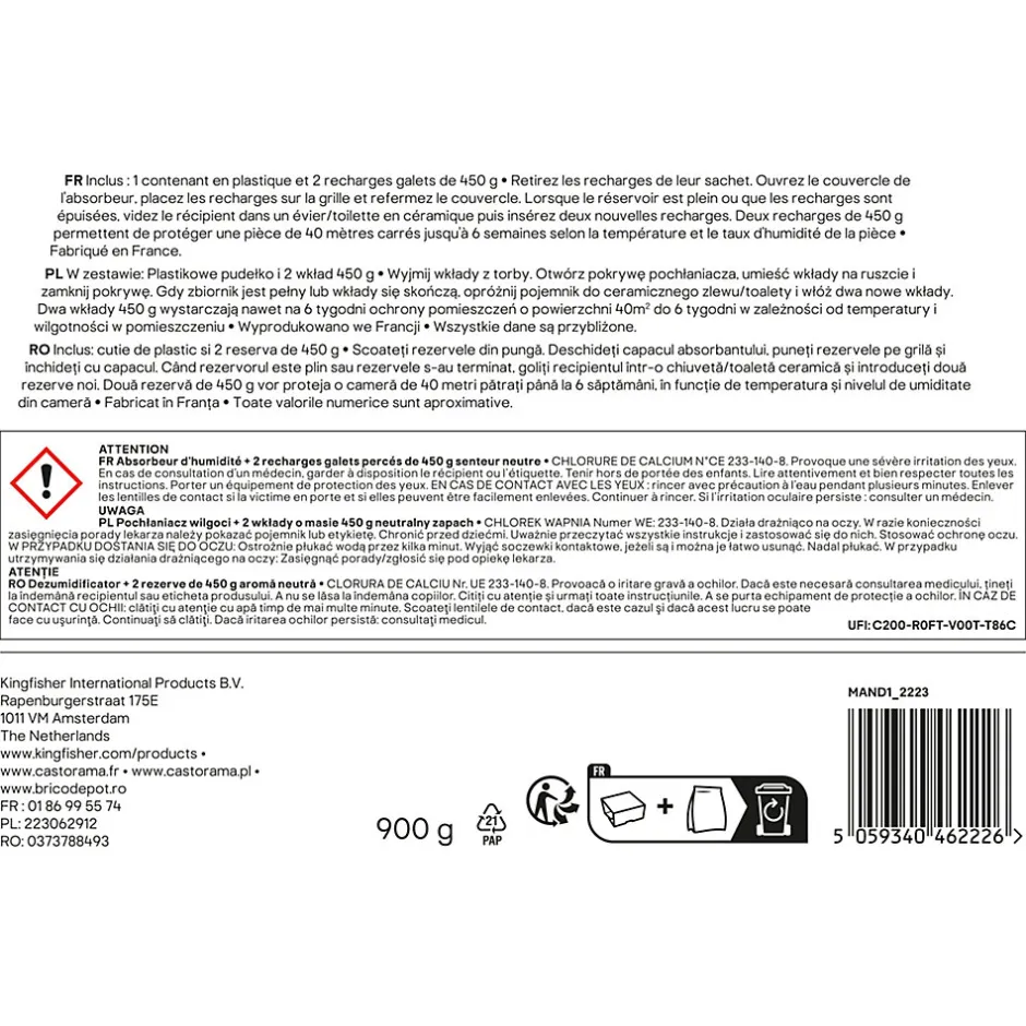 GoodHome Absorbeur d'humidité 40m² + 2 recharges galet 450g