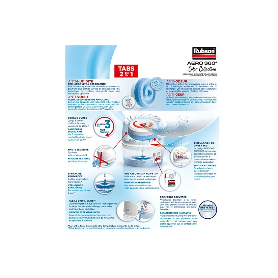 Rubson Absorbeur d'humitidé anti-odeur Aéro 360 20m2 coloris pêche