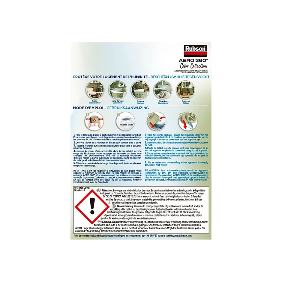 Rubson Absorbeur d'humitidé anti-odeur Aéro 360 20m2 coloris pêche