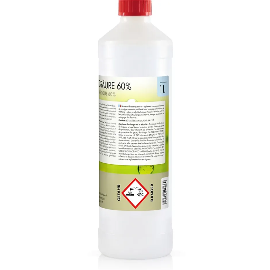Höfer Chemie Acide Acétique 60 %, 1 x 1 L : Nettoyant Concentré, Et Économique Pour Un Usage Ménager Polyvalent