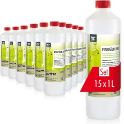 Höfer Chemie Acide Acétique 60 %, 15 x 1 L : Nettoyant Concentré, Et Économique Pour Un Usage Ménager Polyvalent