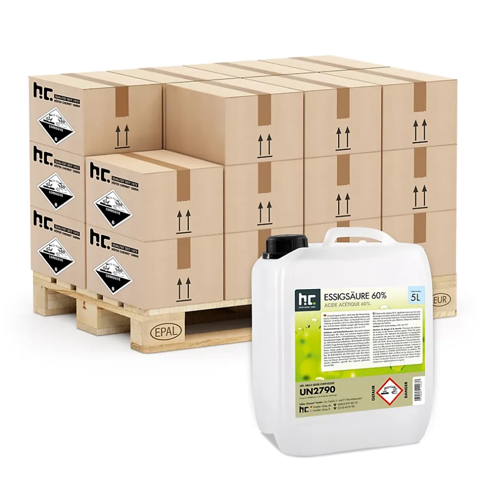 Höfer Chemie Acide Acétique 60 %, 96 x 5 L : Nettoyant Concentré, Et Économique Pour Un Usage Ménager Polyvalent Hot