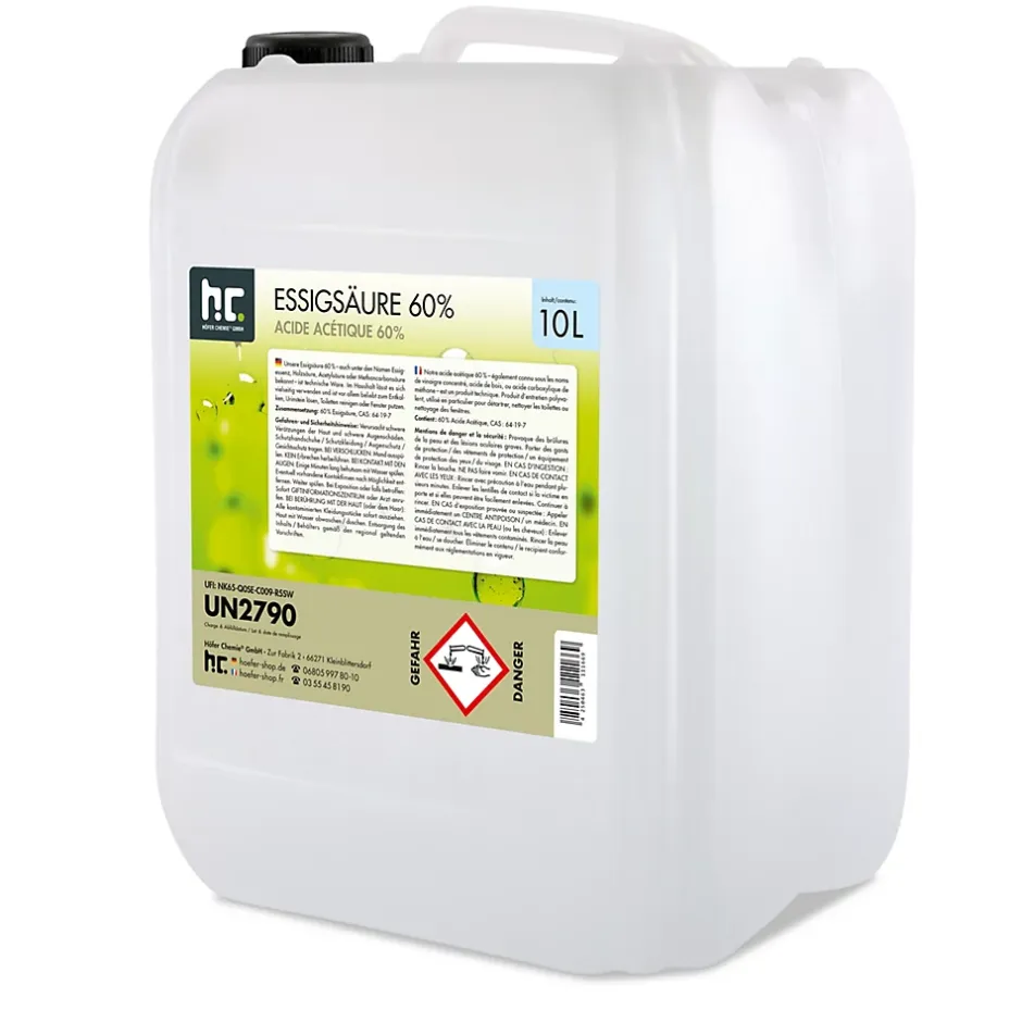 Höfer Chemie Acide Acétique 60 %, 60 x 10 L : Nettoyant Concentré, Et Économique Pour Un Usage Ménager Polyvalent Hot
