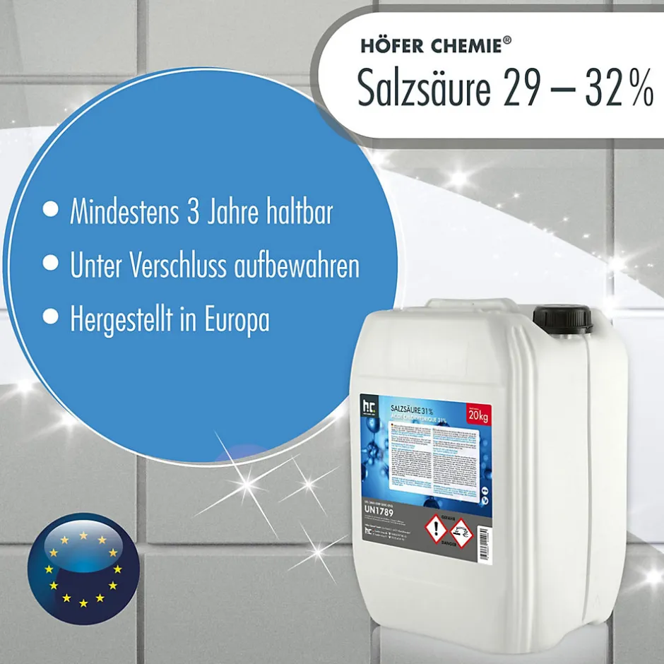 Höfer Chemie Acide Chlorhydrique 29-32%, Bidon De 4 x 20 Kg, Nettoyage, Décapage, Traitement Métallurgique