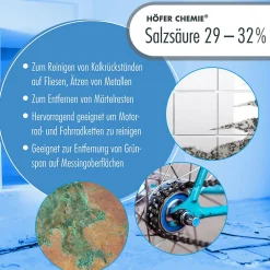 Höfer Chemie Acide Chlorhydrique 29-32%, Bidon De 4 x 20 Kg, Nettoyage, Décapage, Traitement Métallurgique