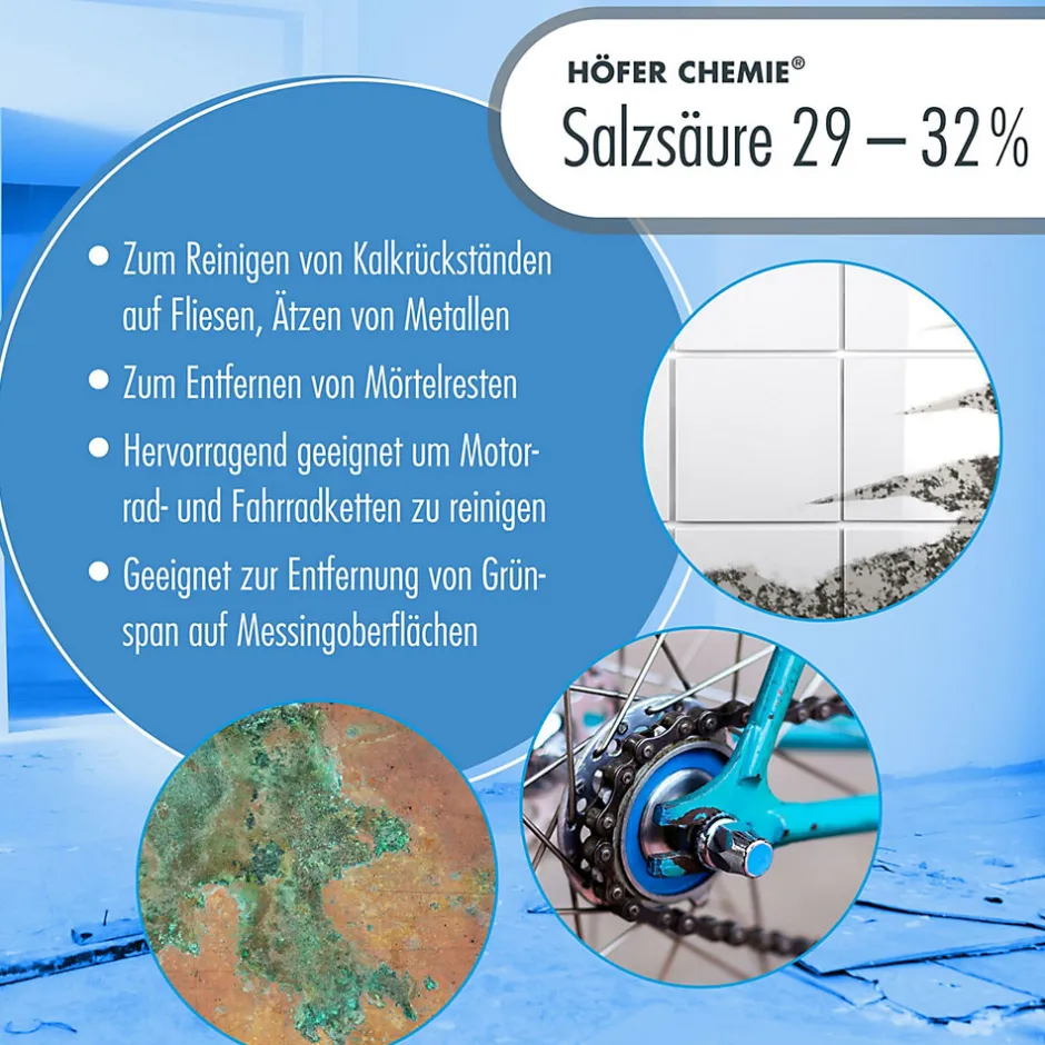 Höfer Chemie Acide Chlorhydrique 29-32%, Bidon De 4 x 20 Kg, Nettoyage, Décapage, Traitement Métallurgique