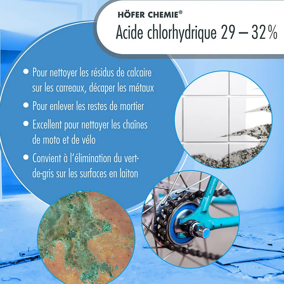 Höfer Chemie Acide Chlorhydrique 29-32%, Bidon De 4 x 20 Kg, Nettoyage, Décapage, Traitement Métallurgique