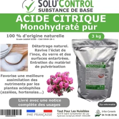 Tout Pour Les Nuisibles Acide citrique monohydraté pur 3 kg - 100% d'origine naturel - Nettoyer, détartrer, raviver l'inox et corriger le pH New