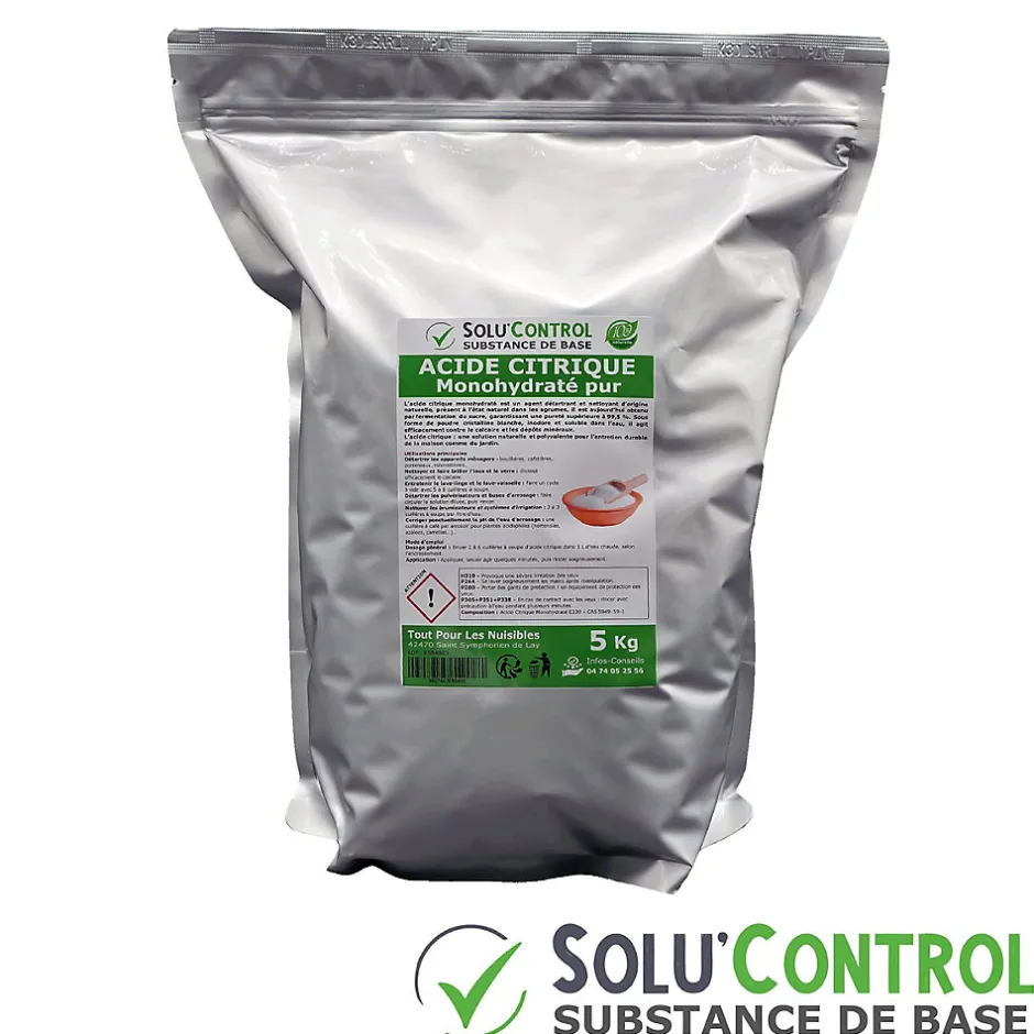 Tout Pour Les Nuisibles Acide citrique monohydraté pur 5 kg - 100% d'origine naturel - Nettoyer, détartrer, raviver l'inox et corriger le pH