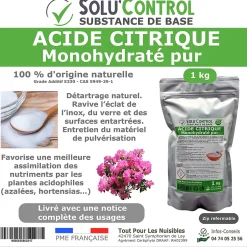 Tout Pour Les Nuisibles Acide citrique monohydraté pur 1 kg - 100% d'origine naturel - Nettoyer, détartrer, raviver l'inox et corriger le pH