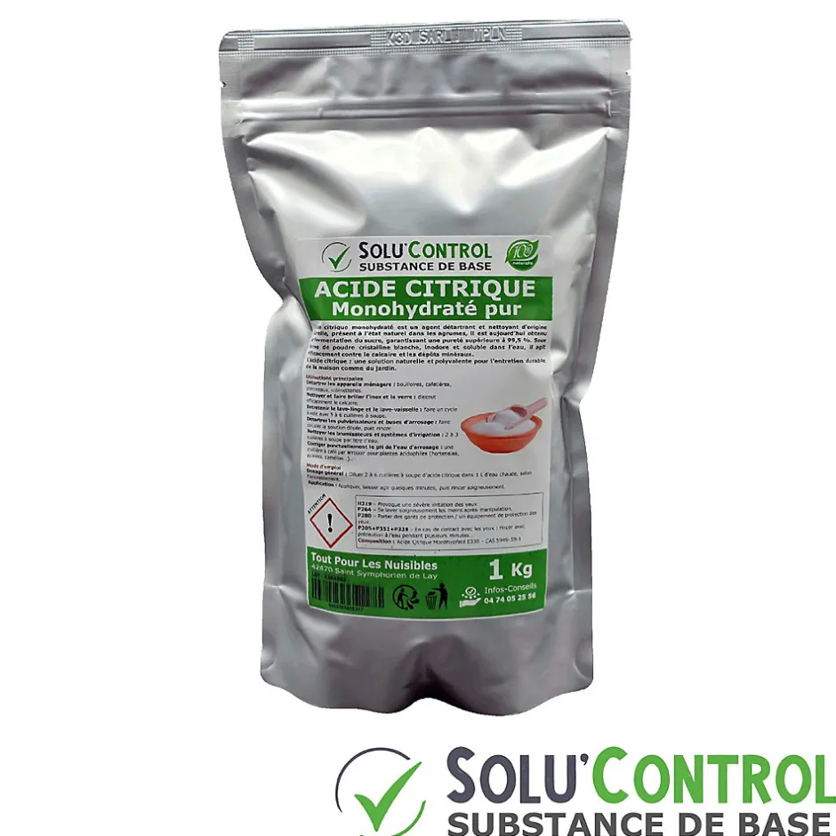 Tout Pour Les Nuisibles Acide citrique monohydraté pur 1 kg - 100% d'origine naturel - Nettoyer, détartrer, raviver l'inox et corriger le pH