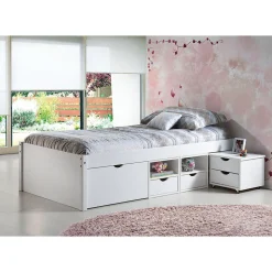 Altobuy ALASKA - Lit 90x200 cm multi-rangement Vernis Blanc Discount