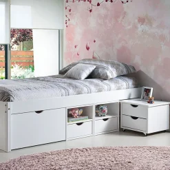Altobuy ALASKA - Lit 90x200 cm multi-rangement Vernis Blanc Discount