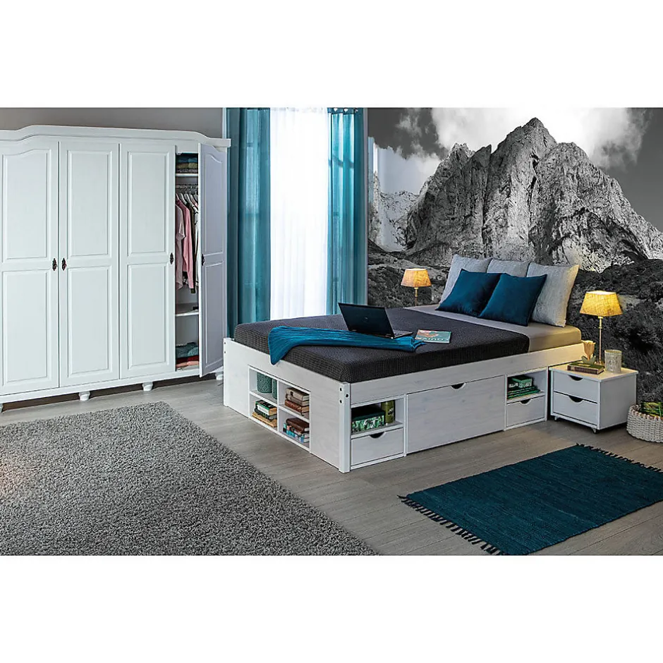 Altobuy ALASKA - Lit 180x200cm multi-rangement Vernis Blanc