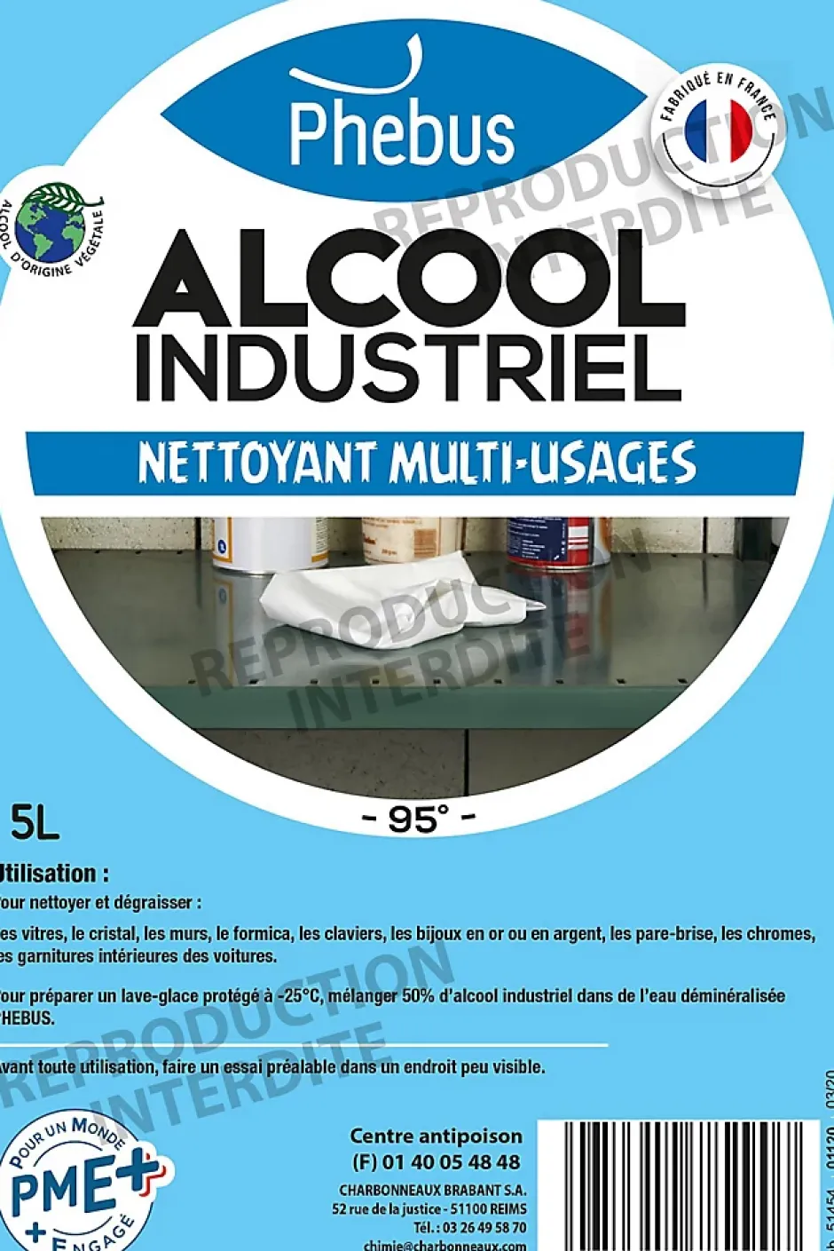 Phebus Alcool industriel nettoyant multi-usages 95° 5L Discount