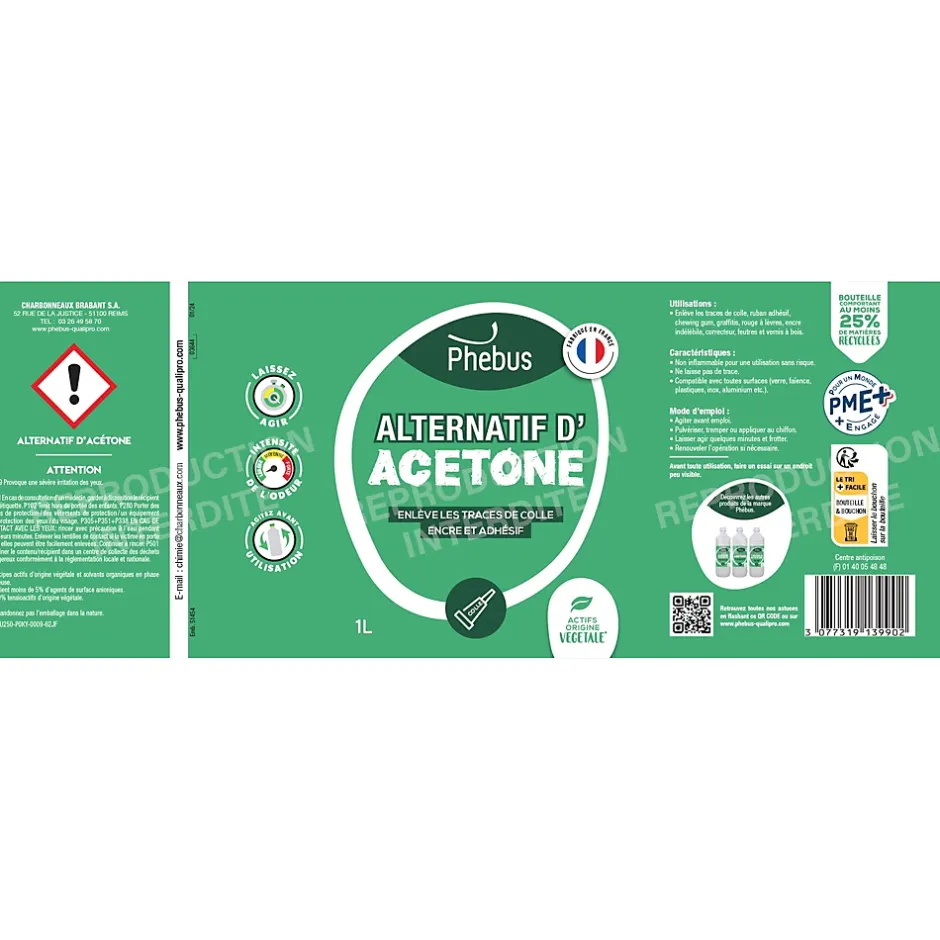 PHEBUS BIO Alternatif d'acétone enlève les traces de colle, encre et adhésif Phebus 1L Hot