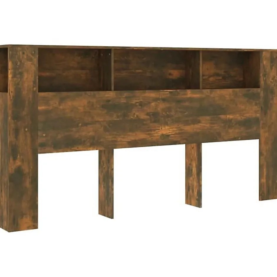 Vidaxl ANSELF Tête de lit avec Rangement,Tete de lit Bois,Design Mural,Espace de Rangement,Chêne fumé 200x18,5x104,5 cm Clearance