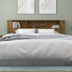 Vidaxl ANSELF Tête de lit avec Rangement,Tete de lit Bois,Design Mural,Espace de Rangement,Chêne fumé 200x18,5x104,5 cm Clearance