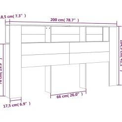 Vidaxl ANSELF Tête de lit avec Rangement,Tete de lit Bois,Design Mural,Espace de Rangement,Chêne fumé 200x18,5x104,5 cm Clearance