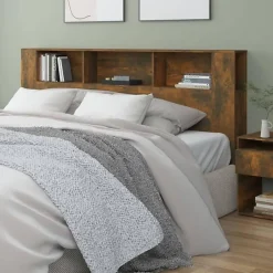 Vidaxl ANSELF Tête de lit avec Rangement,Tete de lit Bois,Design Mural,Espace de Rangement,Chêne fumé 200x18,5x104,5 cm Clearance