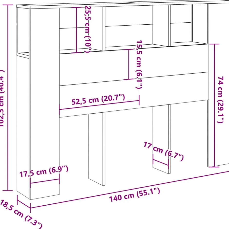Vidaxl Armoire à tête de lit Chêne artisanal 140 x 18,5 x 102,5 cm Bois d'ingénierie Discount