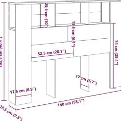 Vidaxl Armoire à tête de lit Chêne artisanal 140 x 18,5 x 102,5 cm Bois d'ingénierie Discount