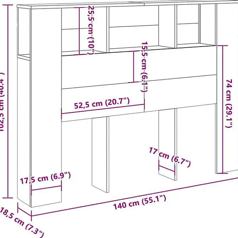 Vidaxl Armoire à tête de lit Chêne artisanal 140 x 18,5 x 102,5 cm Bois d'ingénierie Discount