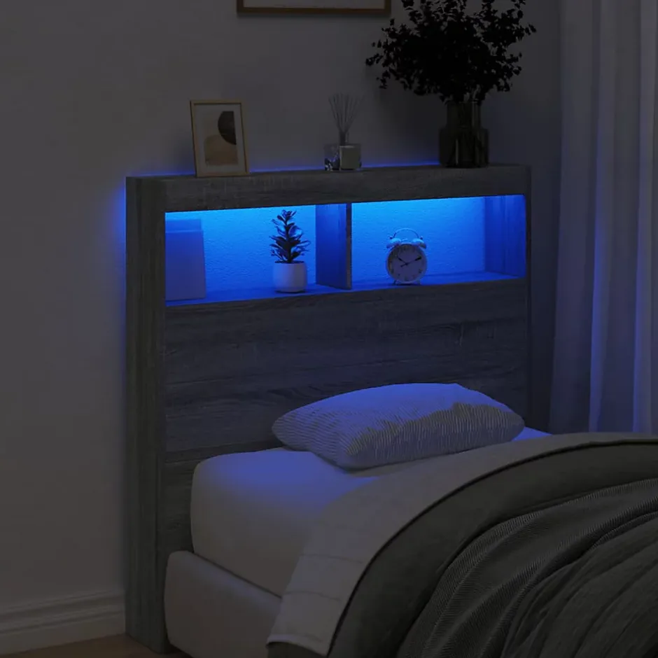 Vidaxl Armoire tête de lit avec LED sonoma gris 100x17x102 cm Sale