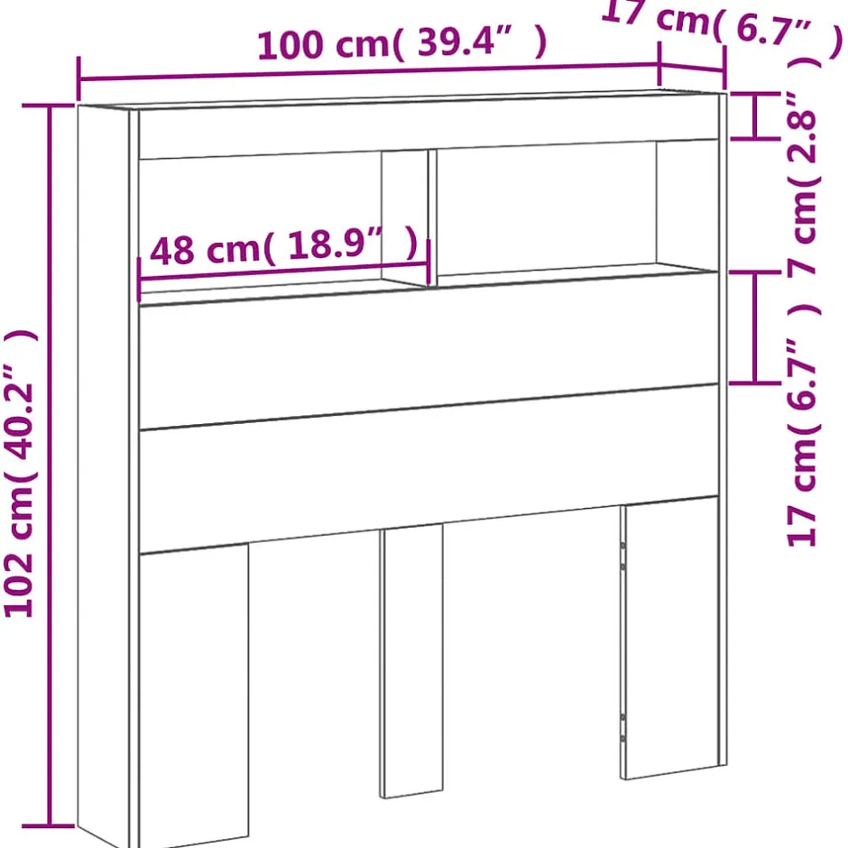 Vidaxl Armoire tête de lit avec LED gris béton 100x17x102 cm