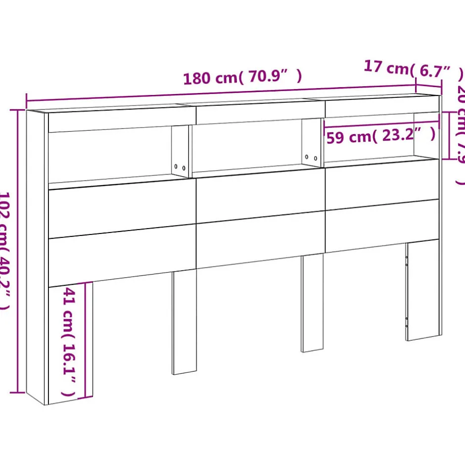 Vidaxl Armoire tête de lit avec LED blanc 180x17x102 cm