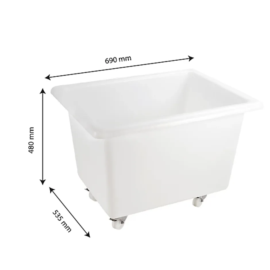 Gilac Bac grand volume 100 L - 2 roues fixes, 2 pivotantes avec freins - blanc